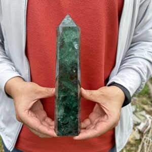 700g+ Natural Green Fluorite Obelisk,Quartz Wand Piont,Home Decoration,Crystal Tower,Mineral Specimen,Reiki Healing,Crystal Gifts 1PC