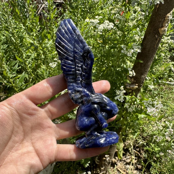 1PC 4.5" Natural sodalite angel,Quartz Crystal Angel,Crystal Heal,Crystal Sculpture,Mineral,Crystal Energy,Hand Carving,Crystal Gifts