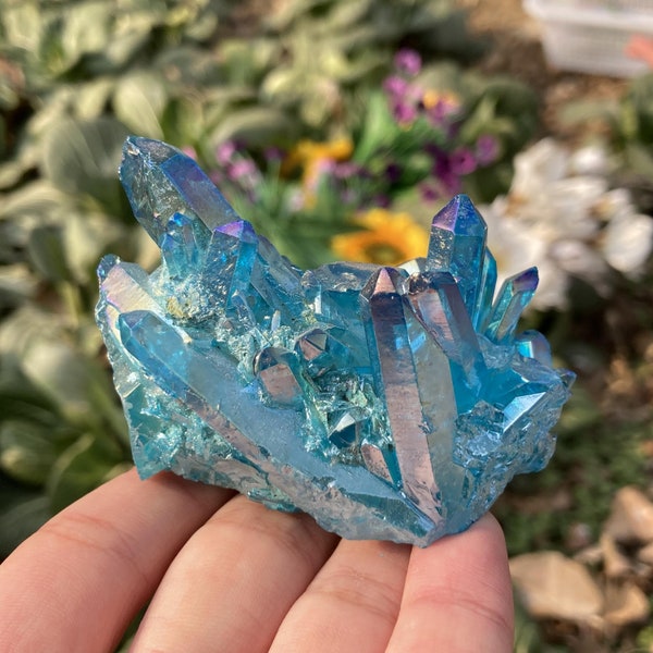 40g + Natural Blue Titanium Aura Quartz Cluster, decoración del hogar, cristal de cuarzo, colección de cristal, roca, especímenes minerales, Reiki Healing 1PC
