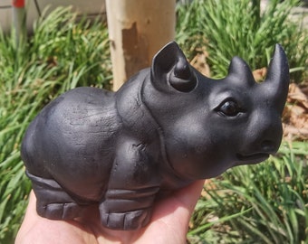 1PC 5.3" Natural Obsidian Rhinoceros,Crystal animal,Crystal Gift,Mineral Specimen,Crystal Carving,Crystal Sculpture,Reiki Healing