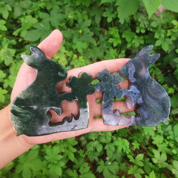 1PC Natural Moss Agate Rabbit,Quartz Crystal Animal,Crystal Heal,Crystal Sculpture,Crystal Energy,Hand Carving,Crystal Gifts