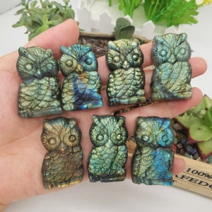 Natural Labradorite owl,Crystal Carving,Crystal animal,Crystal Heal,Home decoration,Crystal Sculpture,Mineral specimen,Crystal Gift