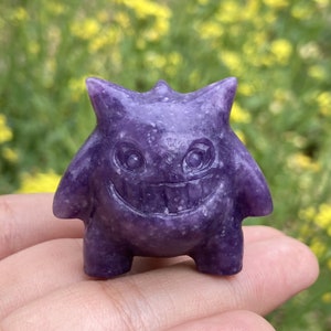 1PC 1.4" Natural Lepidolite Gengar,Quartz Crystal Pokemon,Crystal Heal,Home decoration,Crystal Sculpture,Mineral specimen,Crystal Gifts