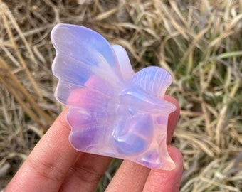 1PC Pink Opalite Angel,Quartz Crystal Butterfly,Crystal Heal,Crystal Animal,Crystal Sculpture,Crystal Energy,Hand Carving,Crystal Gifts