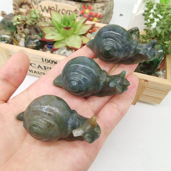 Natural Moss agate Snail,Crystal animal,Quartz Crystal Carvings,Crystal Heal,Home decoration,Crystal Sculpture,Mineral specimen,Crystal Gift
