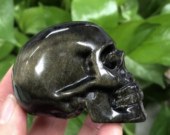 2'' Natural Gold obsidian Crystal skull,Hand Carved Skull,Crystal Skull,Reiki Healing Statue Collection,Mineral Specimen,Home decoration