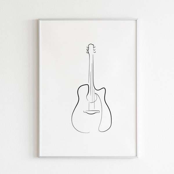 Digital Guitar Line Art, Printable Music Instrument Line Art, Guitar Skecth Wall Poster, Modern Art Wall Decor, Livingroom Wall Art Download