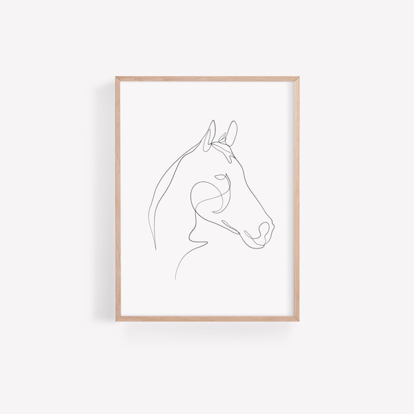 Printable Horse One Line Drawing, Digital Minimalist Animal Single Line Art, Continous Line Art Horse Drawing, Téléchargement instantané
