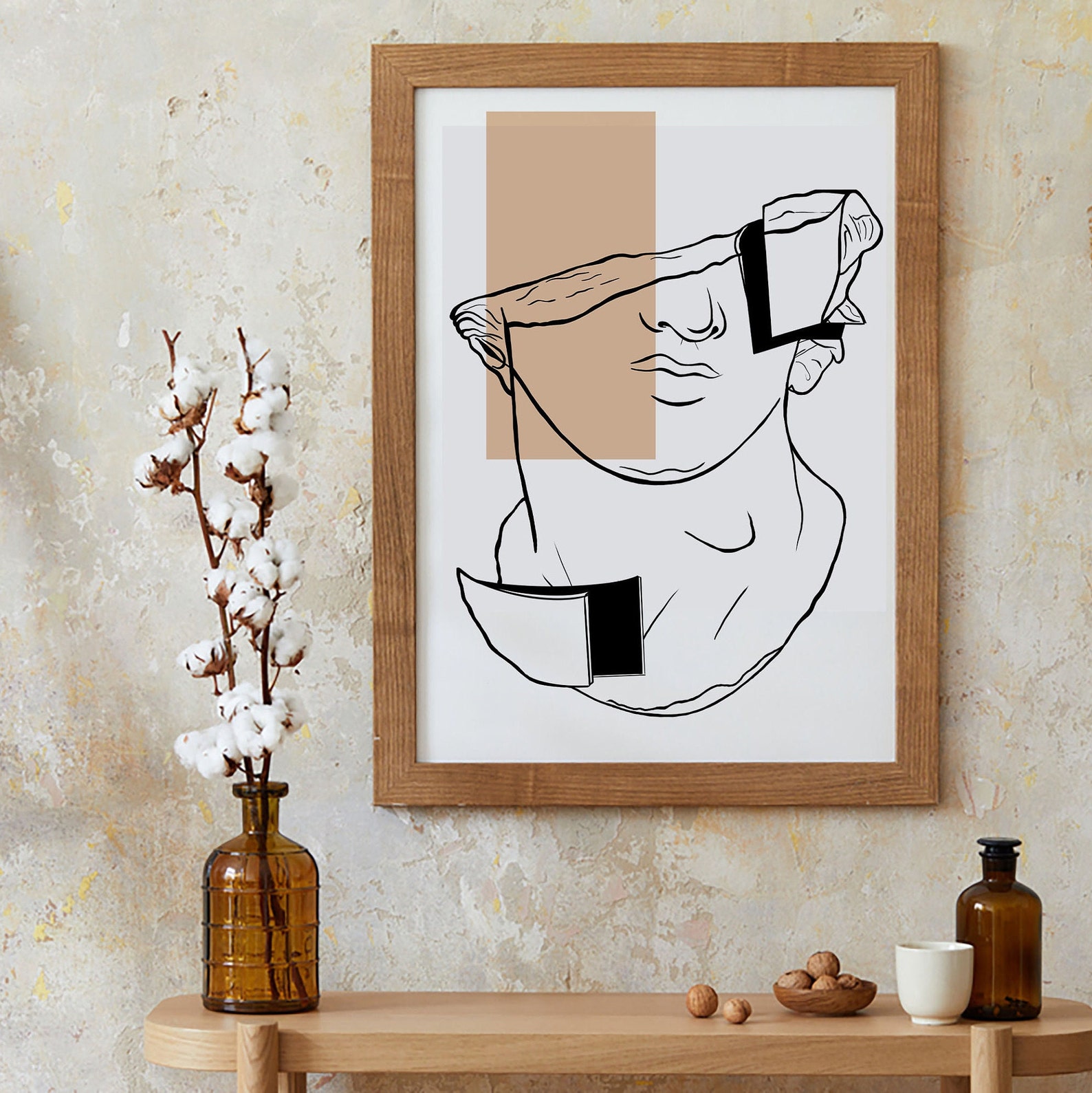 David Bust Digital Statue Print, Abstract Minimal Art, Statue Wall Art