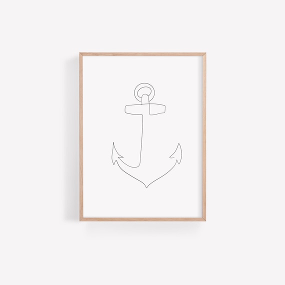 Printable Anchor One Line Art Black and White Wall - Etsy