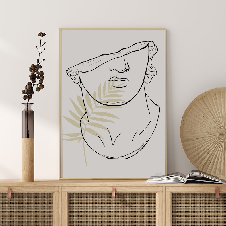 David Bust Digital Statue Print, David Statue Minimal Art, Statue Wall