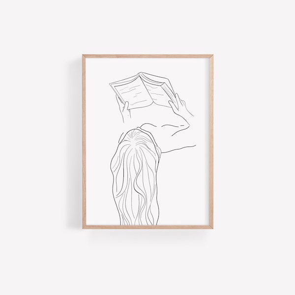 Female Reading Book Drawing,Woman Reading Line Art Print,Digital Woman Reading Sensual Art,Printable Digital Line Art