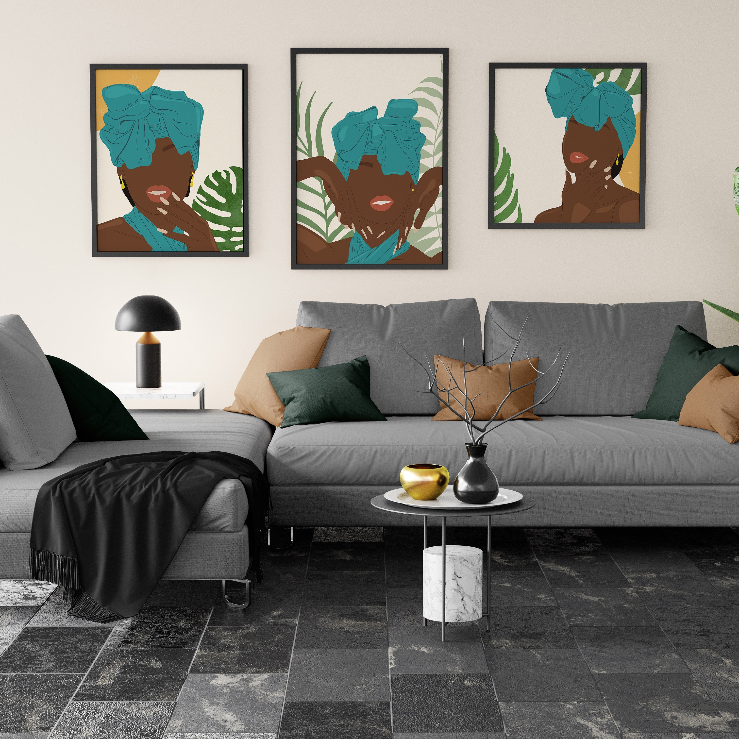 Abstract Black Woman Art Set of 3 Printable Boho Black Woman - Etsy