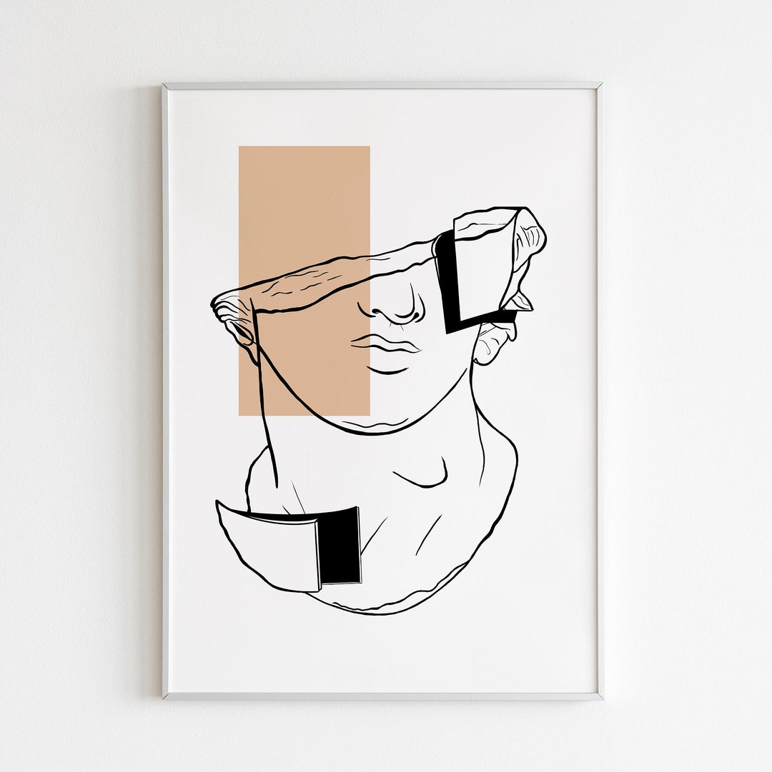 David Bust Digital Statue Print, Abstract Minimal Art, Statue Wall Art