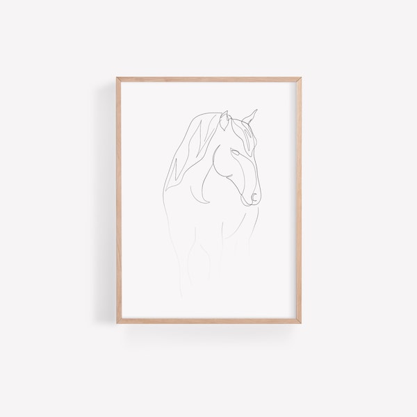 Minimalist Horse Portrait Line Art, One Line Drawing Printable Animal Poster, Single Line Art Horse Wall Art, Digital Downloadable Art