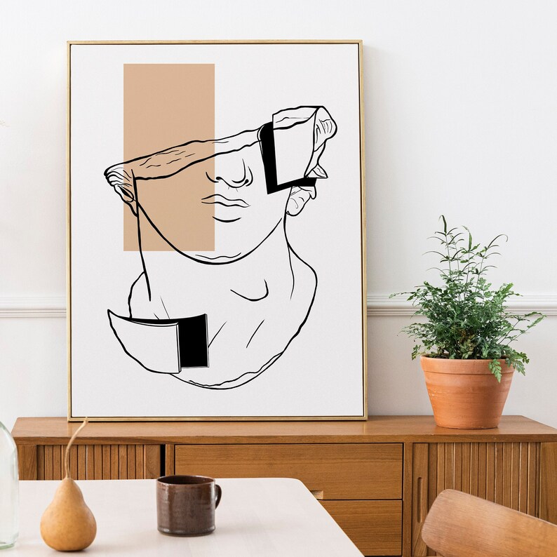 David Bust Digital Statue Print, Abstract Minimal Art, Statue Wall Art