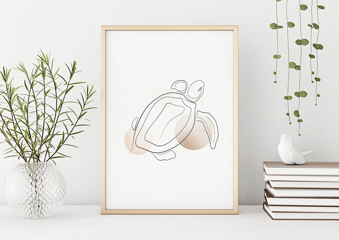 Turtle Animal One Line Art, Printable Continuous Line Wall Poster ...