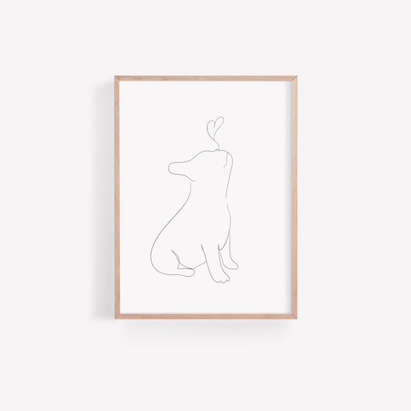 French Bulldog One line Drawing, Minimalist French Bulldog Line Art, French Bulldog Heart Line Art Wall Poster, Animal Line Art, Download