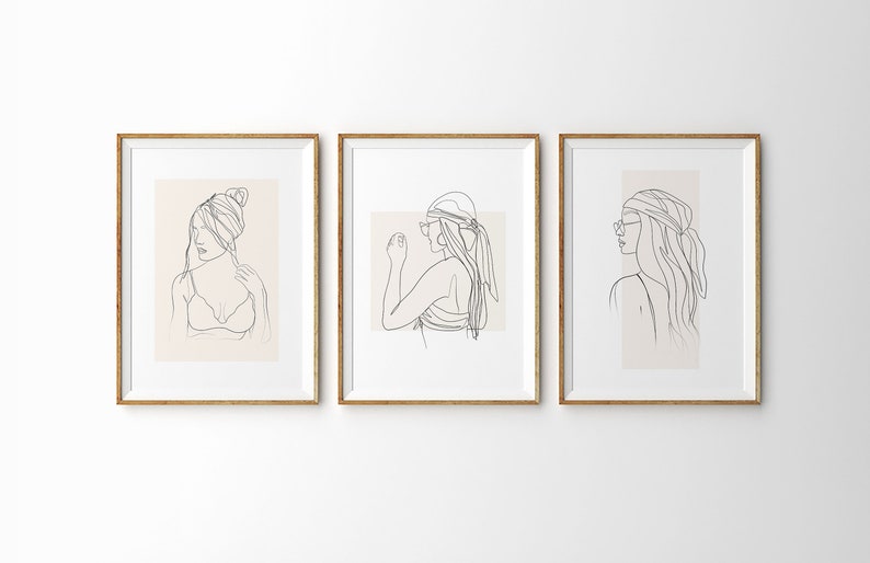 Woman Line Printable Set of 3 Art, Minimalist Line Art Wall Decor Set