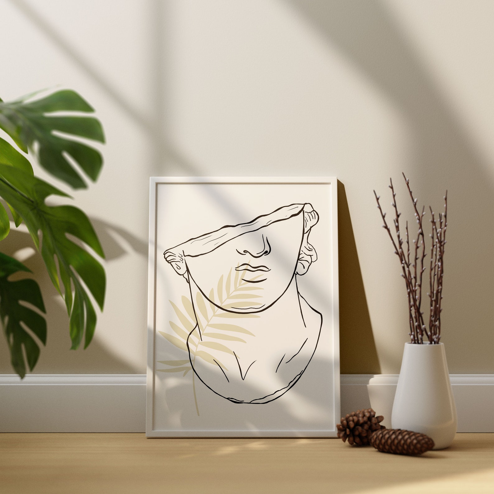 David Bust Digital Statue Print, David Statue Minimal Art, Statue Wall