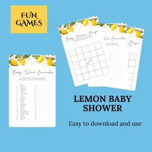 Lemon Baby Shower Games | Citrus-Themed Printable Party Activities | Gender Neutral Baby Shower | Instant Download PDF