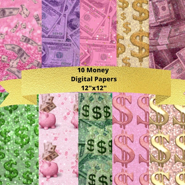 10 Glitter Money Digital Money Download Printable Paper, Money Digital Paper, Boss Chick Paper, Pink Glitter  Paper, 12"x12" Scrapbook Paper