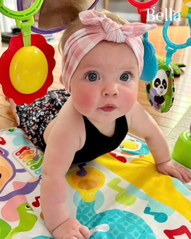 Pink Gingham Bow Light Pink Baby Headband Pink Plaid Etsy