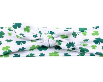 Clover headband, green and white hair bow, shamrock baby bow, st patricks day baby girl, baby girl st patricks day bow, head wrap