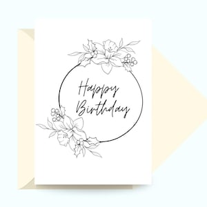 Gelukkige verjaardag - verjaardagskaart. Kerstkaart. Hulst en narcis, bloemen geboortemaand december. Dienstmaagd en in staat om te personaliseren.