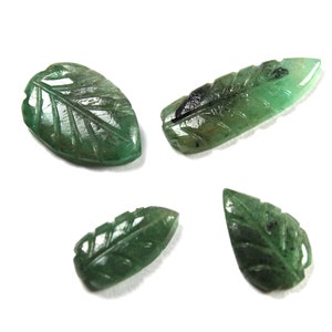 Emerald Leaf Shape Carved Loose Gemstone,4 pieces leaf carving For Jewelry, natural emerald gemstone leave carved loose gemstone