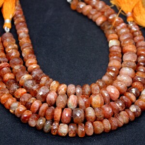 AAA Natural Sunstone Faceted Rondelle Beads - 9 Inch Strand