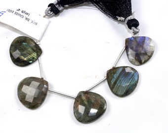 Faceted Labradorite Heart Briolette: Blue Flash Gemstone (16.5-17 mm)