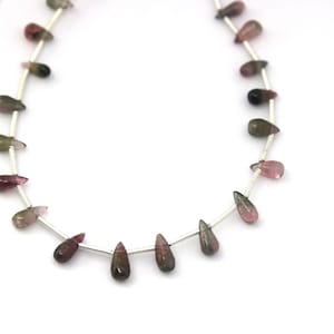 Bio Tourmaline Smooth Teardrop beads multi Tourmaline tear drop briolette&#39;s  6 inch strand green pink Tourmaline tear drop Tourmaline bead