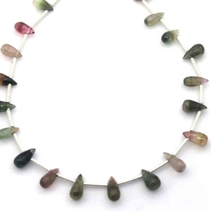 Bio Tourmaline Smooth Teardrop beads multi Tourmaline tear drop beads 6 inch strand green pink Tourmaline briolette&#39;s  tear drop Tourmaline