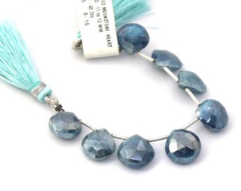 Dark Blue Moonstone Heart Beads: Faceted Briolette, 4 Inch Strand