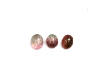 Multi-Color Tourmaline Cabochons: Oval Gemstones from Afghanistan (3 pcs)