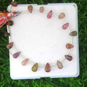Watermelon tourmaline Smooth Teardrop beads multi Tourmaline tear drop beads 6 inch strand green pink Tourmaline Bio Tourmaline Smooth drop