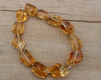 Faceted Citrine Nugget Beads: Natural Yellow Gemstone, 8 Inch Strand