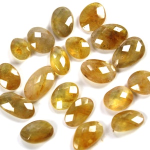 Contas ovais de safira amarela, pedra preciosa, safira facetada, feita à mão, safira amarela natural para fabricação de joias, 6,5 x 8,9-8,5 x 12,2 mm
