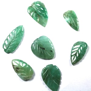 7 Pieces Zambian Emerald Carved r Leaf Beads Natural Gemstone Carving Genuine Emerald Cab Beads