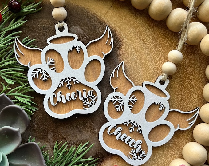 Dog Angel Wings Ornament Pet Memorial Ornament Personalized Paw Angel ...
