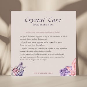 Crystal Care Card Template - Canva, Digital, Customizable, Minimal, Stylish, Modern, Branding, Small Business