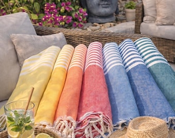 Jeté de canapé en coton 2x3m - Fouta artisanale tunisienne - Modèle Arthur - La collection Coralie