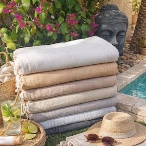 Fouta artisanale en coton XXL 2/3m -Jeté de canapé et plaid déco - Modèle Surpiqûre - La Collection Coralie