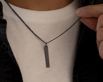 Personalized Sterling Silver Bar Necklace for Men - Custom Engraved Name