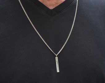 Personalized Sterling Silver Bar Necklace - Custom Engraved Mens Jewelry