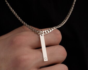 Personalized Sterling Silver Bar Necklace - Engraved Mens Jewelry