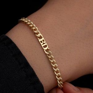 Pulsera de nombre personalizado, pulsera de identificación, pulsera personalizada para hombre, pulsera personalizada, pulsera para él, pulsera de puño para hombre, pulsera de cadena cubana