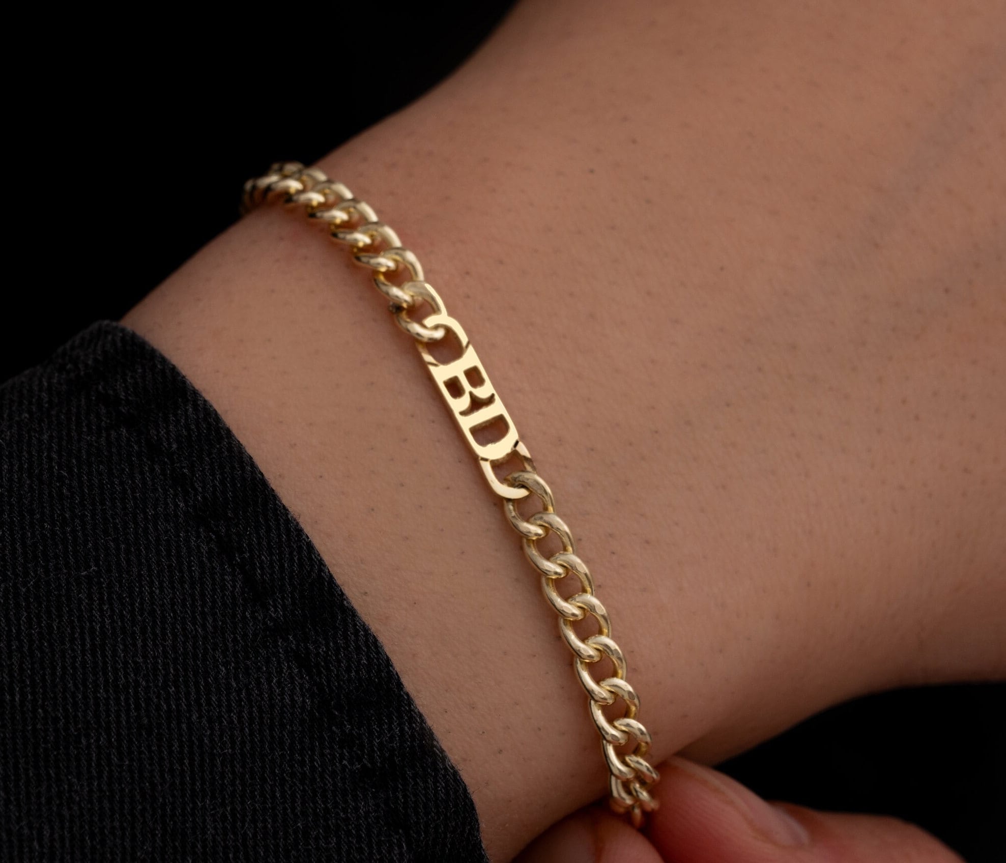 Custom Sterling Silver Cuban Chain Bracelet - Personalized ID Bracelet