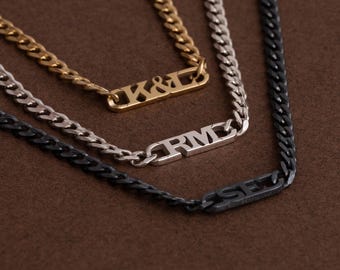 Sterling Silver Cuban Chain Mens Name Necklace: Personalized Initial Jewelry